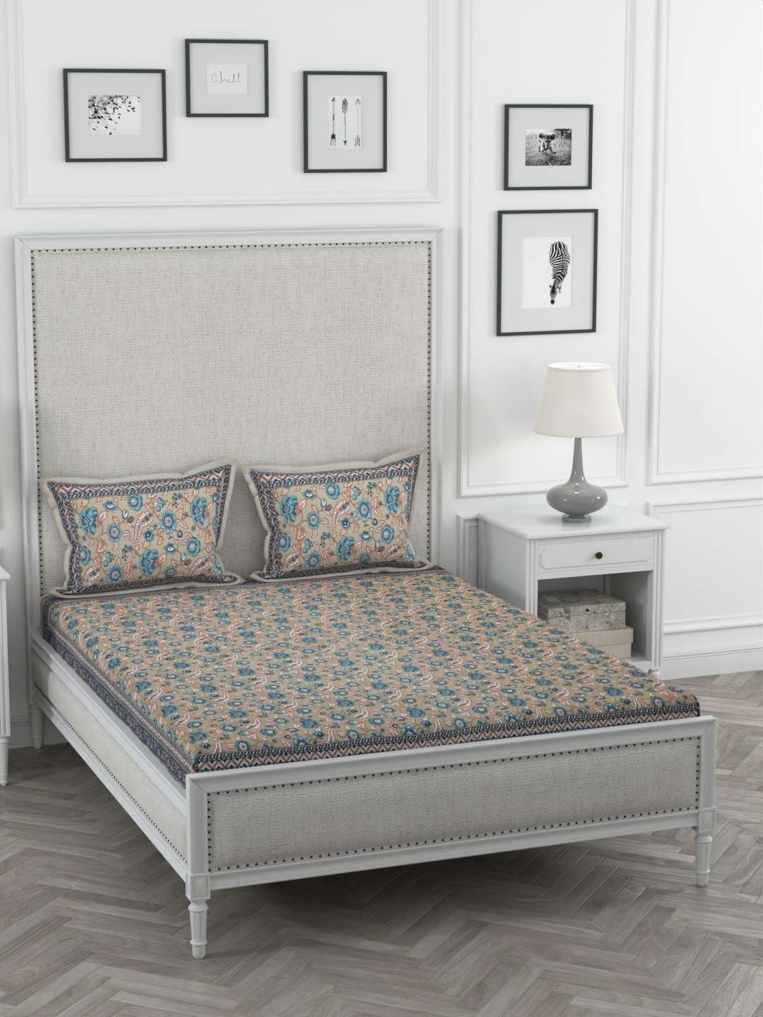 100% Pure Cotton Traditional Printed Bedsheet for Double Bed King Size Bedsheet with 2 Pillow Covers