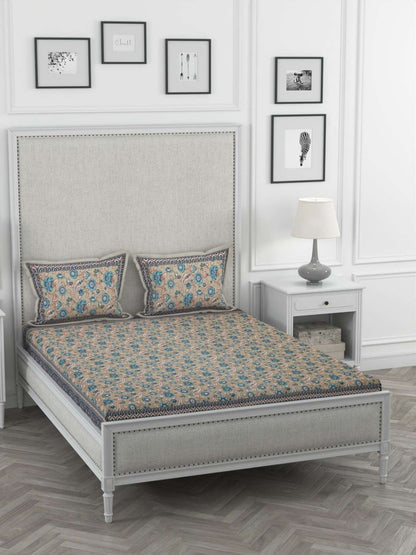 100% Pure Cotton Traditional Printed Bedsheet for Double Bed King Size Bedsheet with 2 Pillow Covers