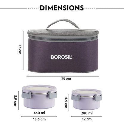 Borosil Glory Lavender Lunchbox Set of 4