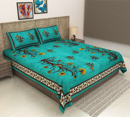 100% Pure Cotton Traditional Printed Bedsheet for Double Bed King Size Bedsheet with 2 Pillow Covers