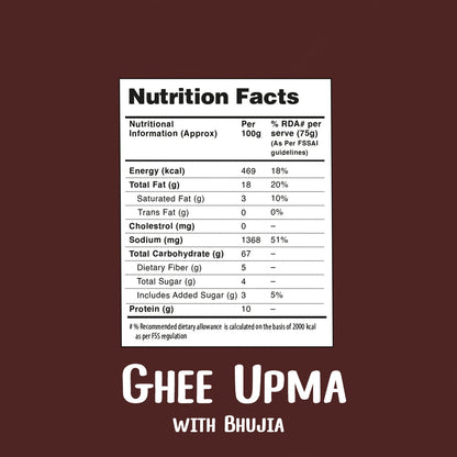 Ghee Rava Upma with Bhujia, 75g - Ready to Eat | Instant Food | No Added Preservatives