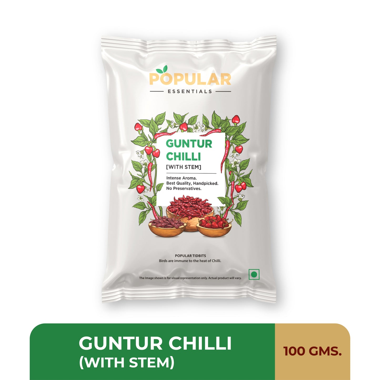 Popular Foods Essentials Guntur Chilli - With Stem - 100 gms (Pack of 3)