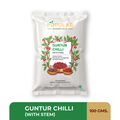 Popular Foods Essentials Guntur Chilli - With Stem - 100 gms (Pack of 3)