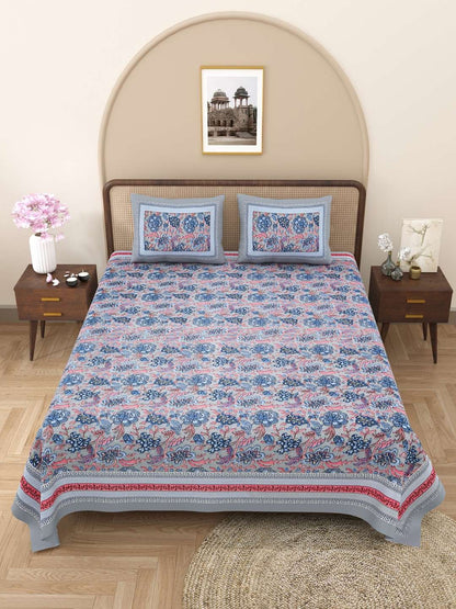 100% Pure Cotton Traditional Printed Bedsheet for Double Bed King Size Bedsheet with 2 Pillow Covers