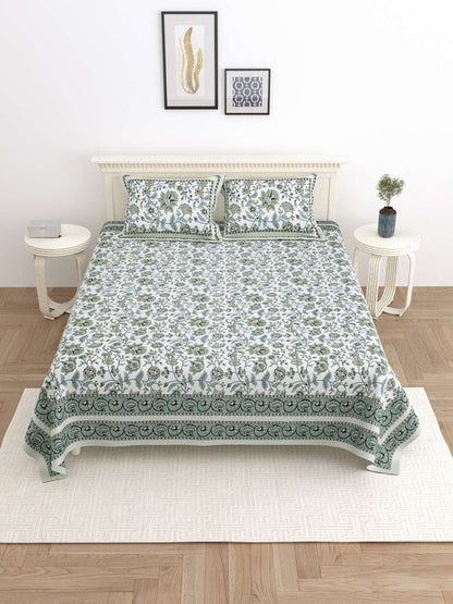 100% Pure Cotton Traditional Printed Bedsheet for Double Bed King Size Bedsheet with 2 Pillow Covers