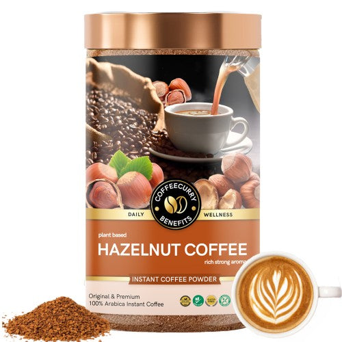 Hazelnut Instant Coffee Powder - Arabica Freeze Dried Coffee for Instant Hot & Cold Coffee