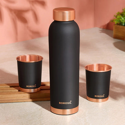 Borosil Eco Colour Copper Bottle and Glass Set