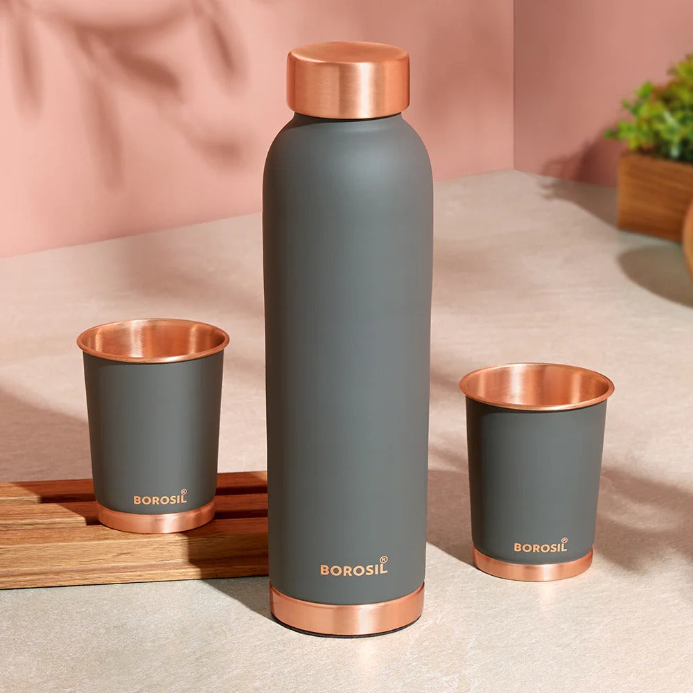 Borosil Eco Colour Copper Bottle and Glass Set