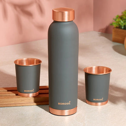 Borosil Eco Colour Copper Bottle and Glass Set