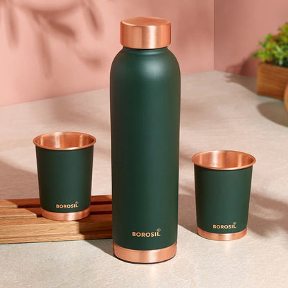 Borosil Eco Colour Copper Bottle and Glass Set