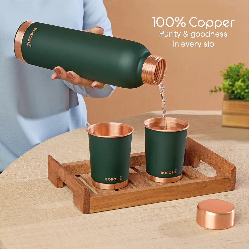 Borosil Eco Colour Copper Bottle and Glass Set