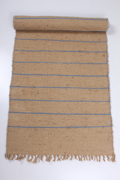 Shramdaan Pure Jute handwoven yoga mat with Blue Stripes