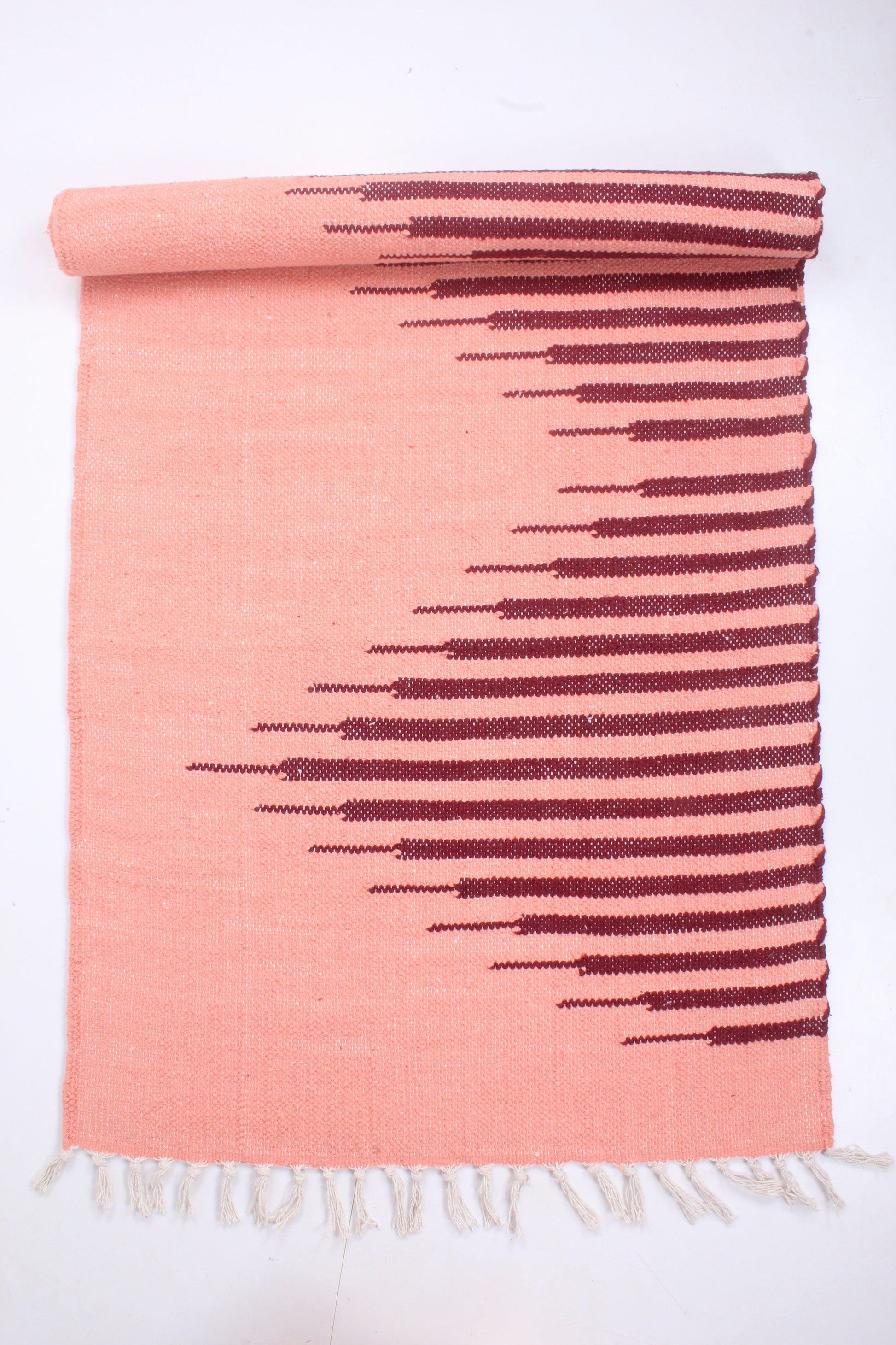Shramdaan Melon Orange Yoga Mat with Maroon Red Stripes