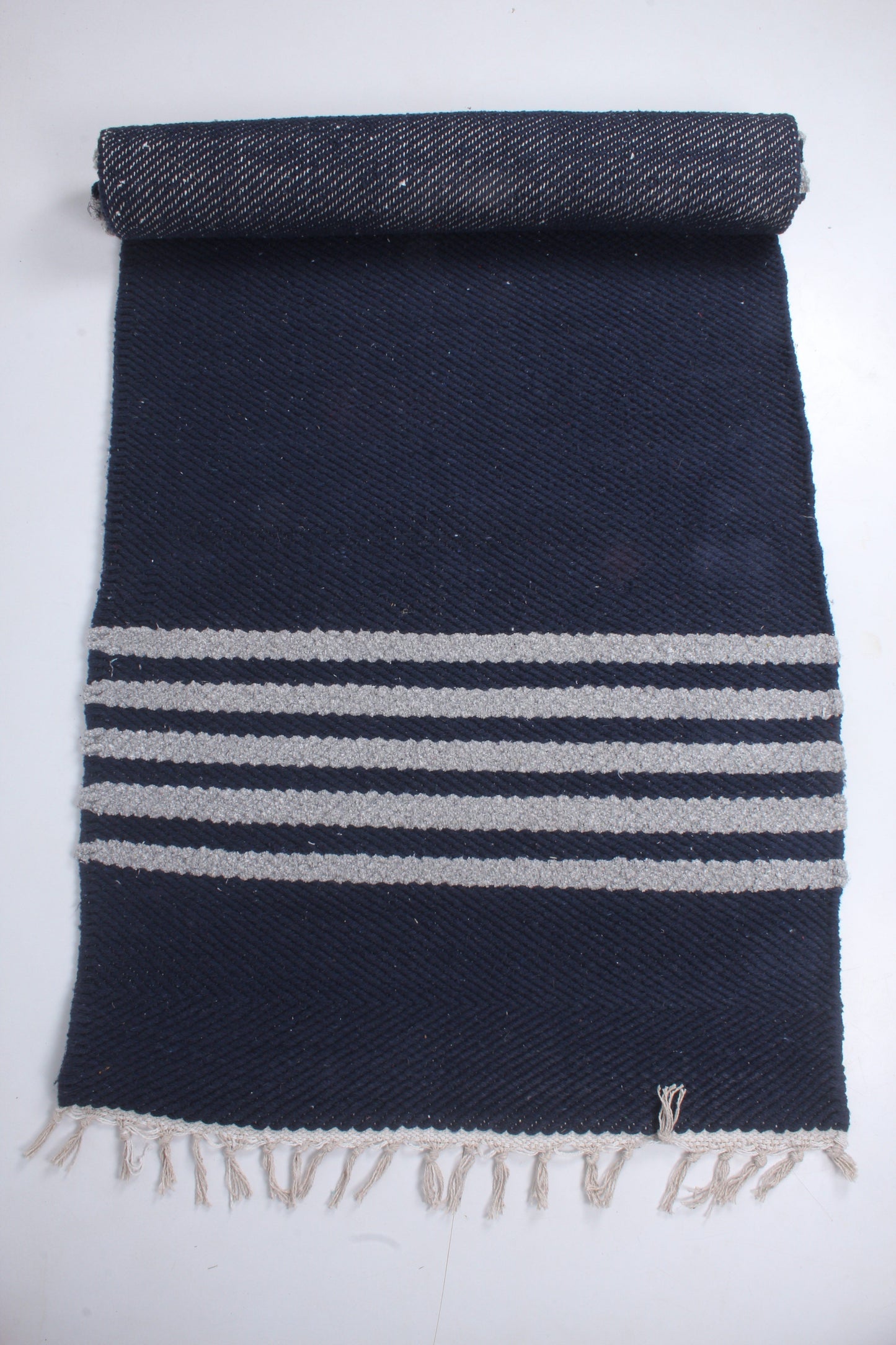 Shramdaan Denim Blue Yoga Mat with Coin Grey Stripes