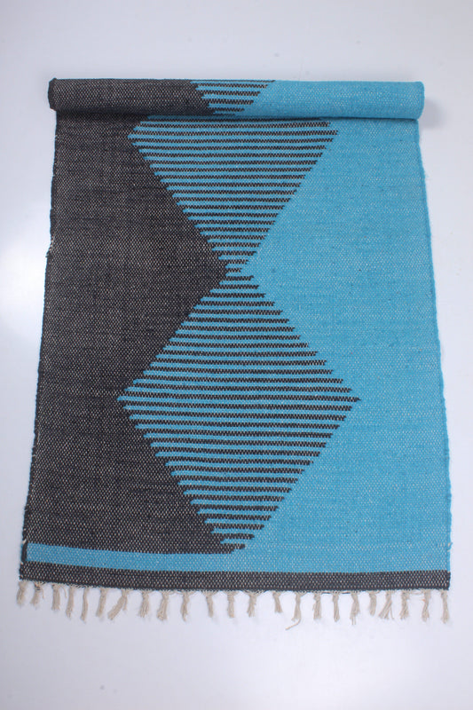 Shramdaan Blue black Cotton Cut Shuttle Yoga Mat with Geometric Design