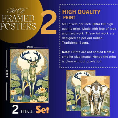 Set of Two Wall Paintings for Wall Dacoration Golden Framed Wall Paintings for Living Room & Bedroom Wall Art for Home Decoration & Office Wall Décor (14×11 inch CH-GD2-14)