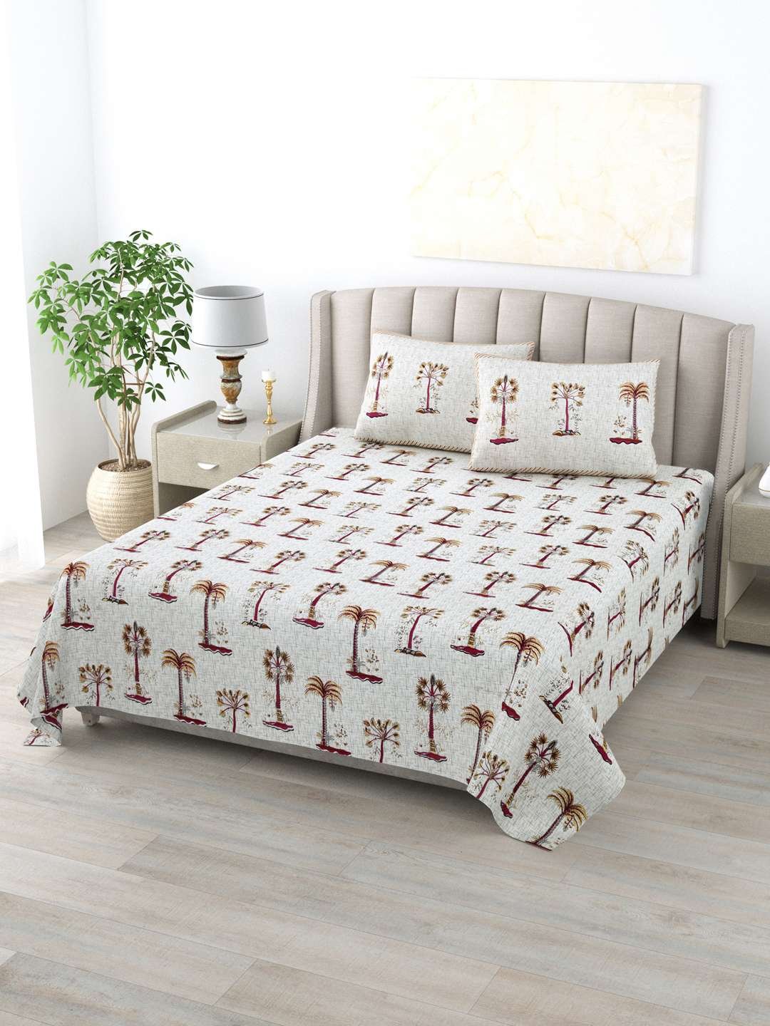 100% Pure Cotton Traditional Printed Bedsheet for Double Bed King Size Bedsheet with 2 Pillow Covers