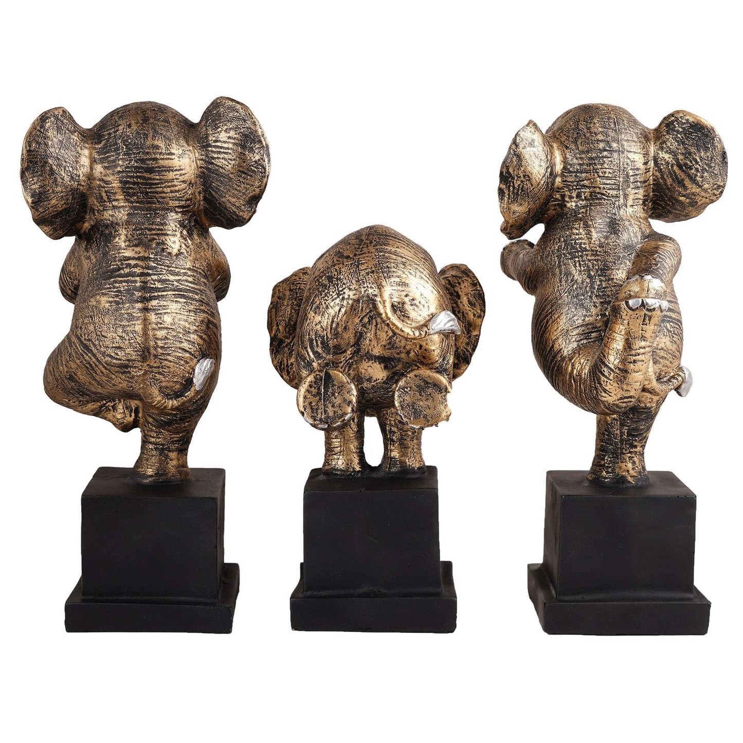 Polyresin Elephant Showpiece Statue and Artifacts for Home Decor, Living Room, Table Decoration for Gifting, Interiors and Diwali Decoration Golden (Set Of 3)