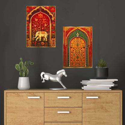 Set of Two Wall Paintings for Wall Dacoration Golden Framed Wall Paintings for Living Room & Bedroom Wall Art for Home Decoration & Office Wall Décor (14×11 inch CH-GD2-18)