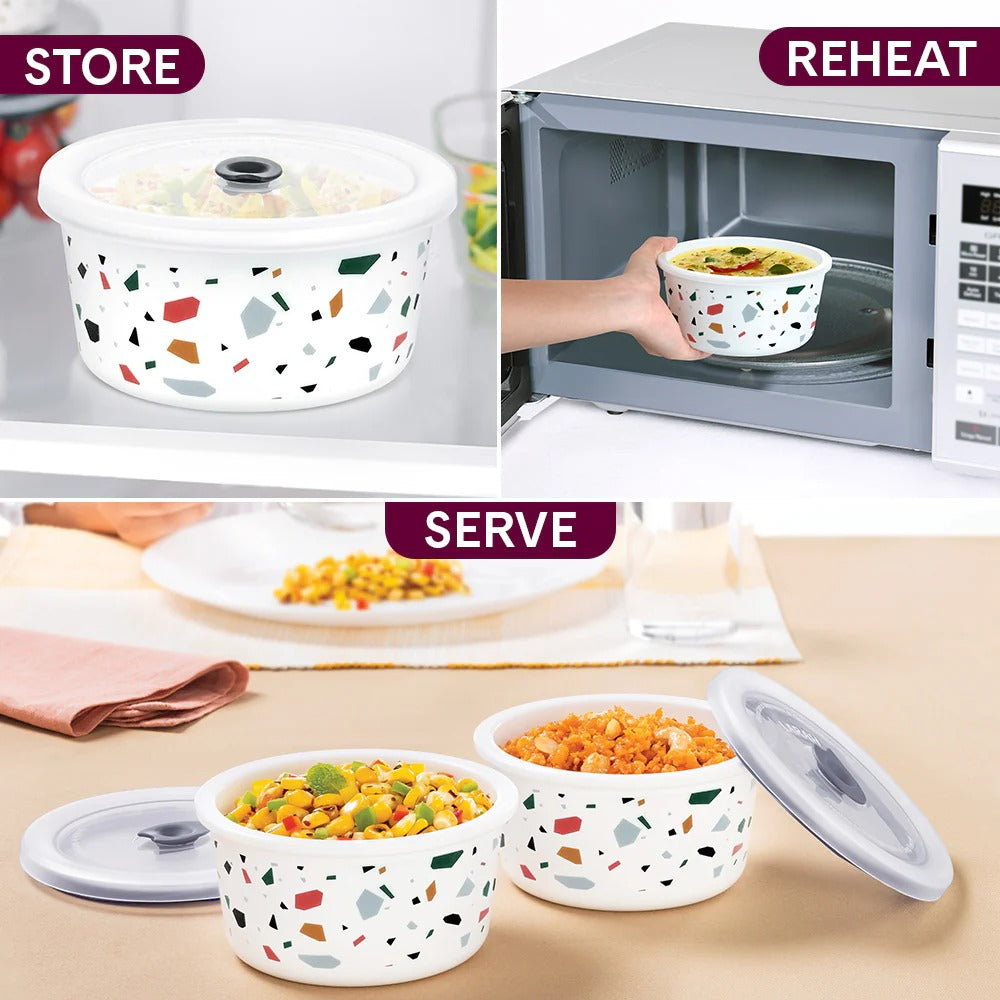 Borosil Larah Opalware Confetti Storage Bowls Set of 2