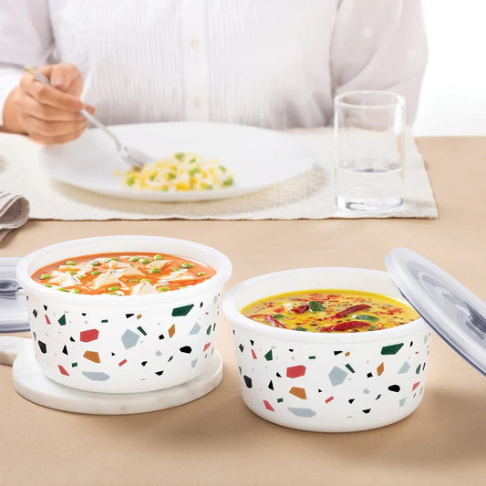 Borosil Larah Opalware Confetti Storage Bowls Set of 2