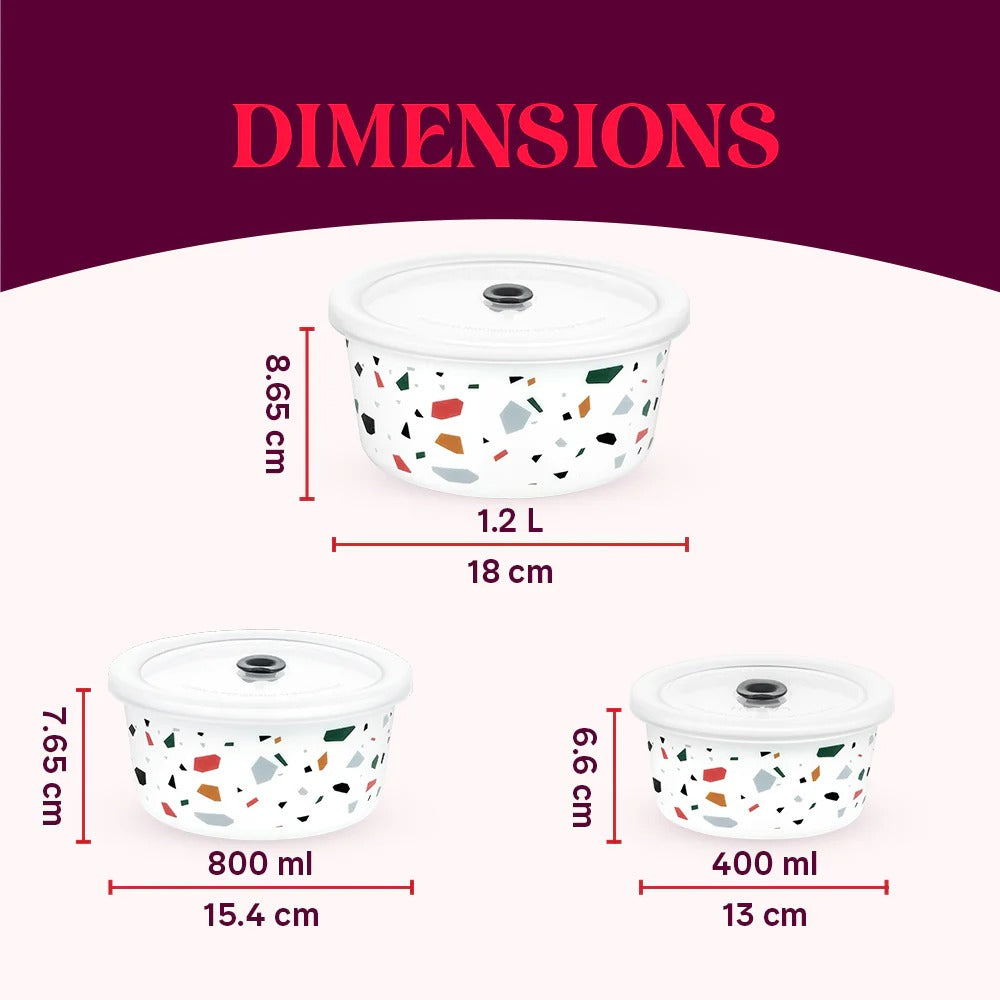 Borosil Larah Opalware Lupin Storage Bowls Set (1.2L+800ml+400ml)