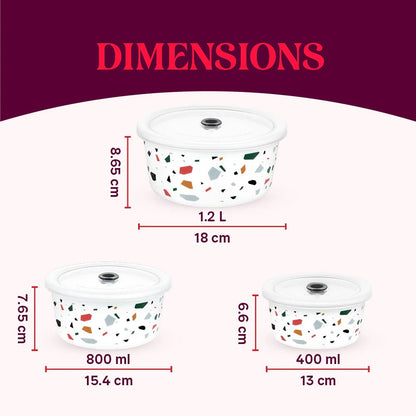 Borosil Larah Opalware Lupin Storage Bowls Set (1.2L+800ml+400ml)