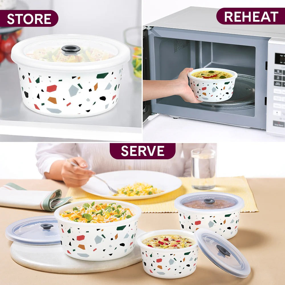 Borosil Larah Opalware Lupin Storage Bowls Set (1.2L+800ml+400ml)