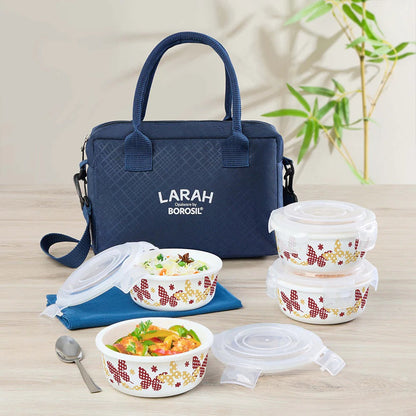 Borosil Larah Lunchbox Set of 4 Blue Bag