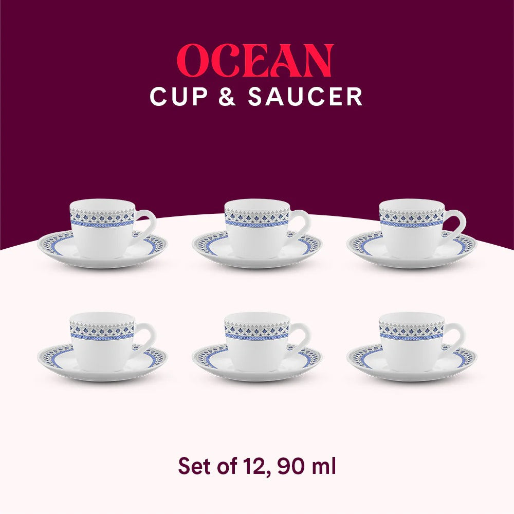 Borosil Larah Opalware Ocean Cup & Saucers Set