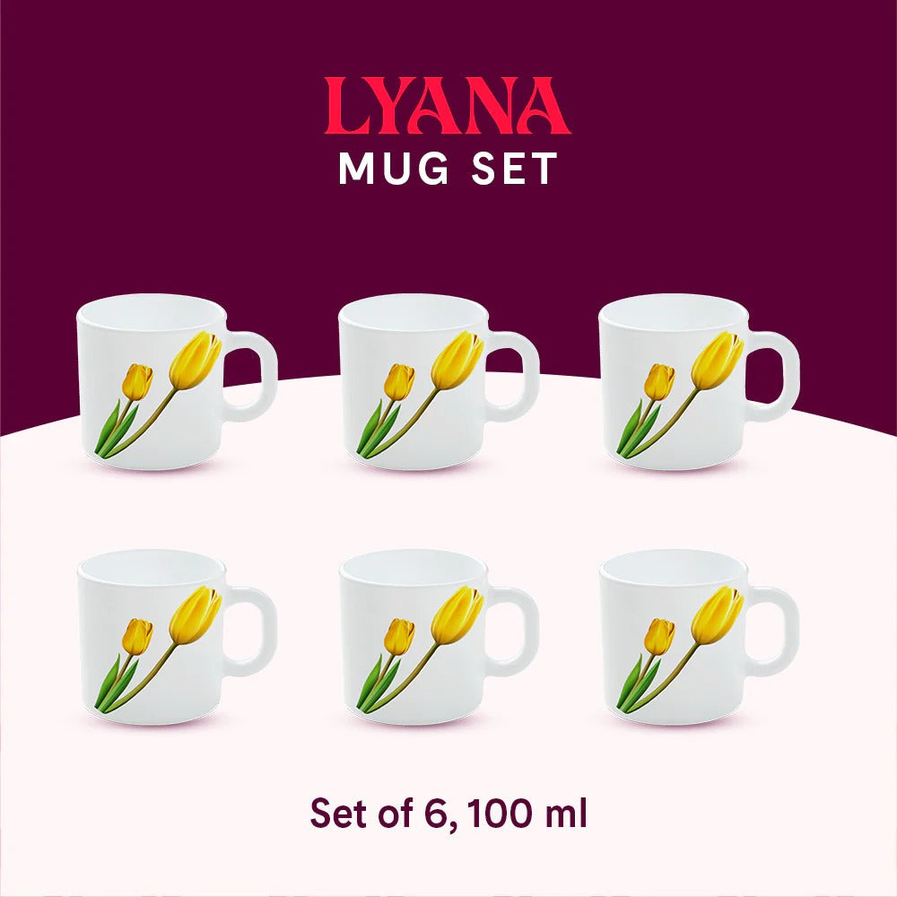 Borosil Larah Lyana Opalware Mug Set of 6