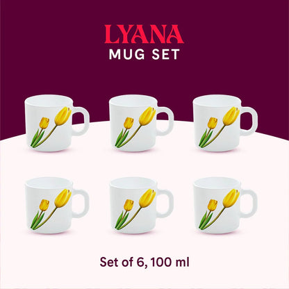 Borosil Larah Lyana Opalware Mug Set of 6