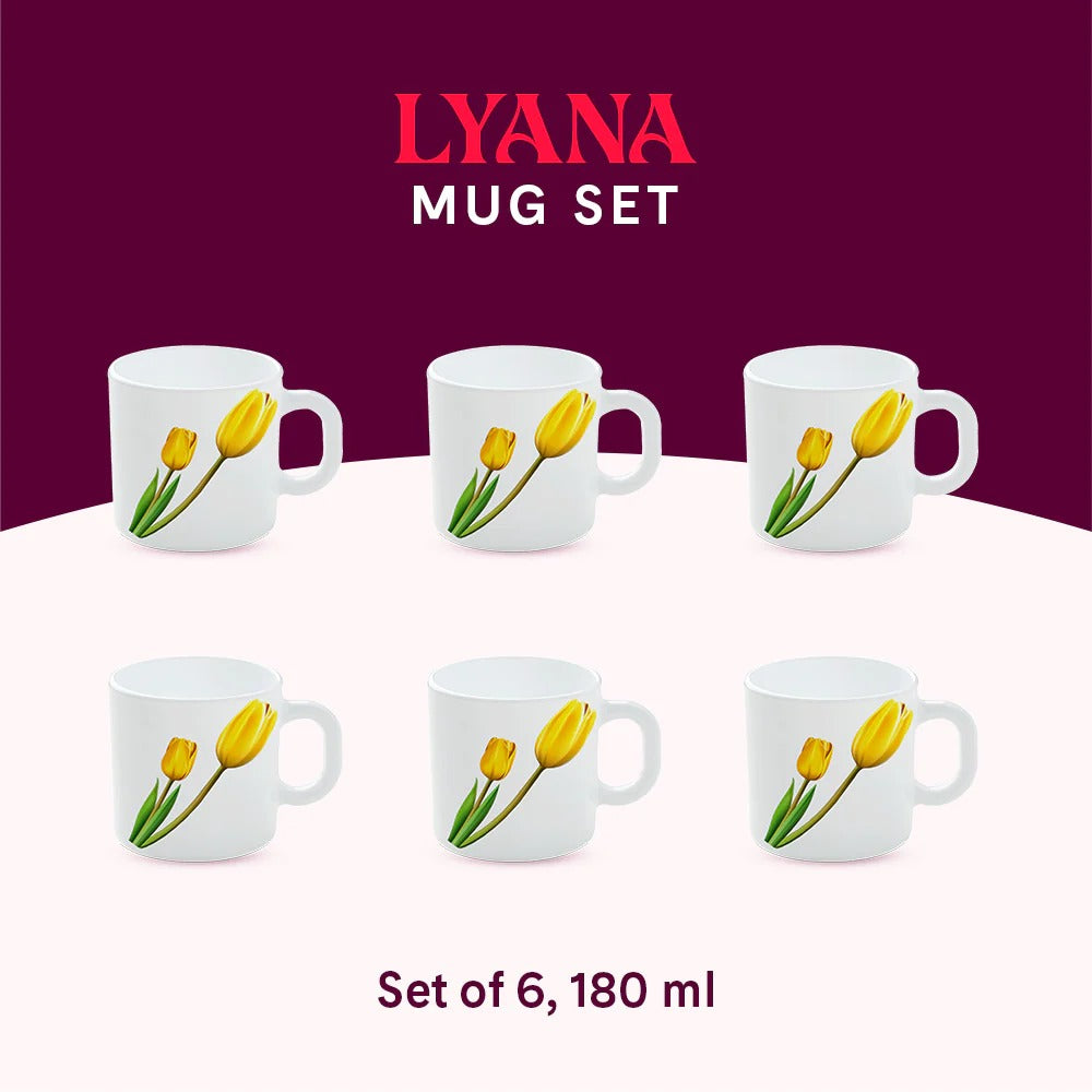 Borosil Larah Lyana Opalware Mug Set of 6