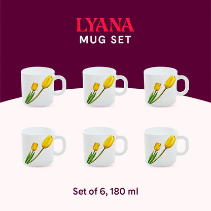 Borosil Larah Lyana Opalware Mug Set of 6