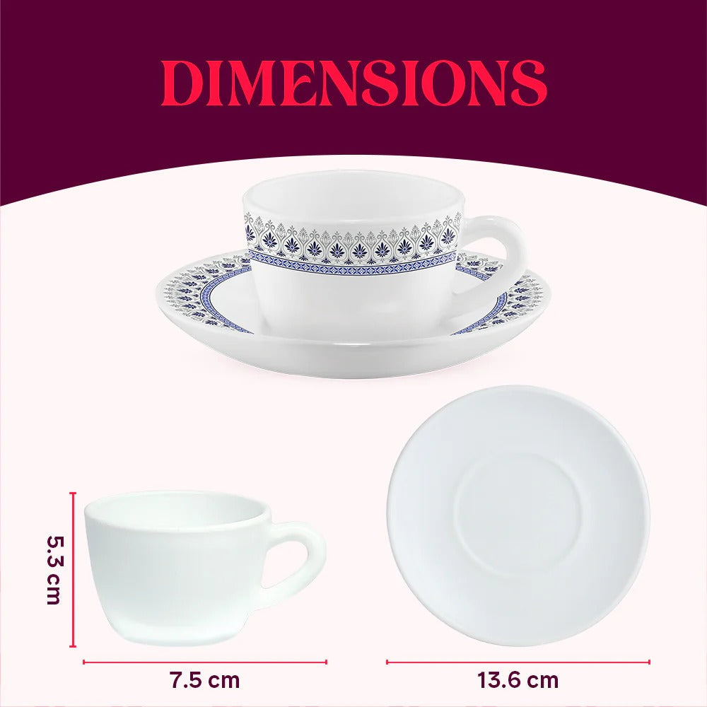 Borosil Larah Opalware Ocean Cup & Saucers Set