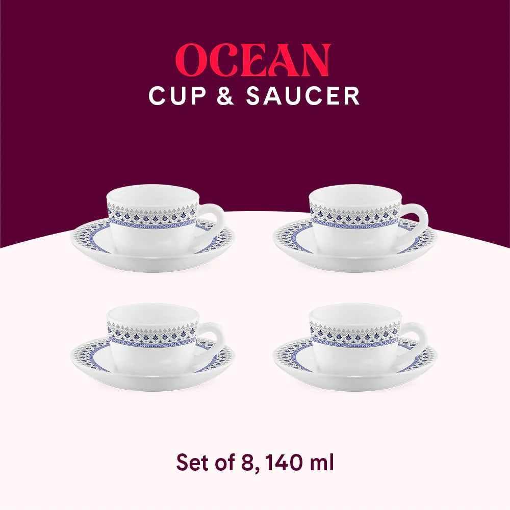 Borosil Larah Opalware Ocean Cup & Saucers Set