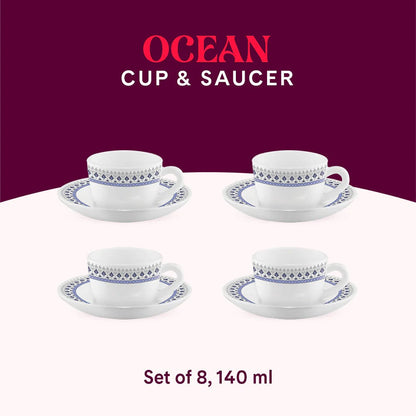 Borosil Larah Opalware Ocean Cup & Saucers Set