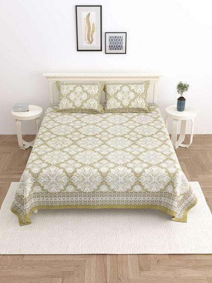 100% Pure Cotton Traditional Printed Bedsheet for Double Bed King Size Bedsheet with 2 Pillow Covers