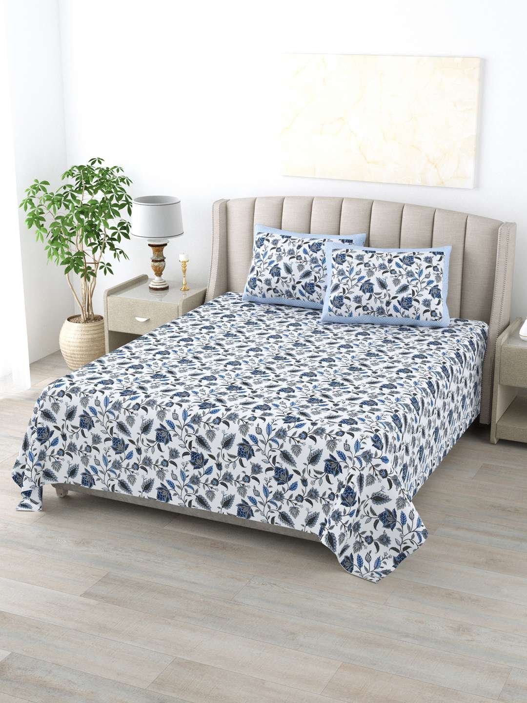 100% Pure Cotton Traditional Printed Bedsheet for Double Bed King Size Bedsheet with 2 Pillow Covers