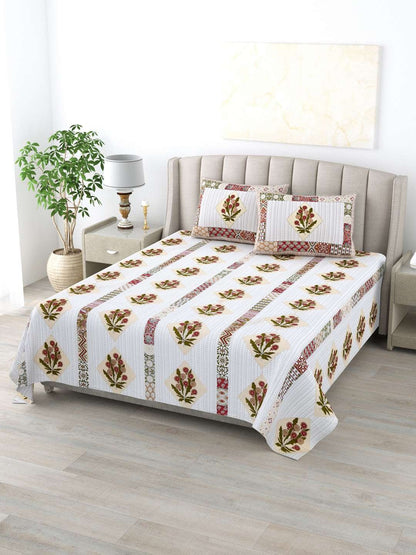100% Pure Cotton Traditional Printed Bedsheet for Double Bed King Size Bedsheet with 2 Pillow Covers