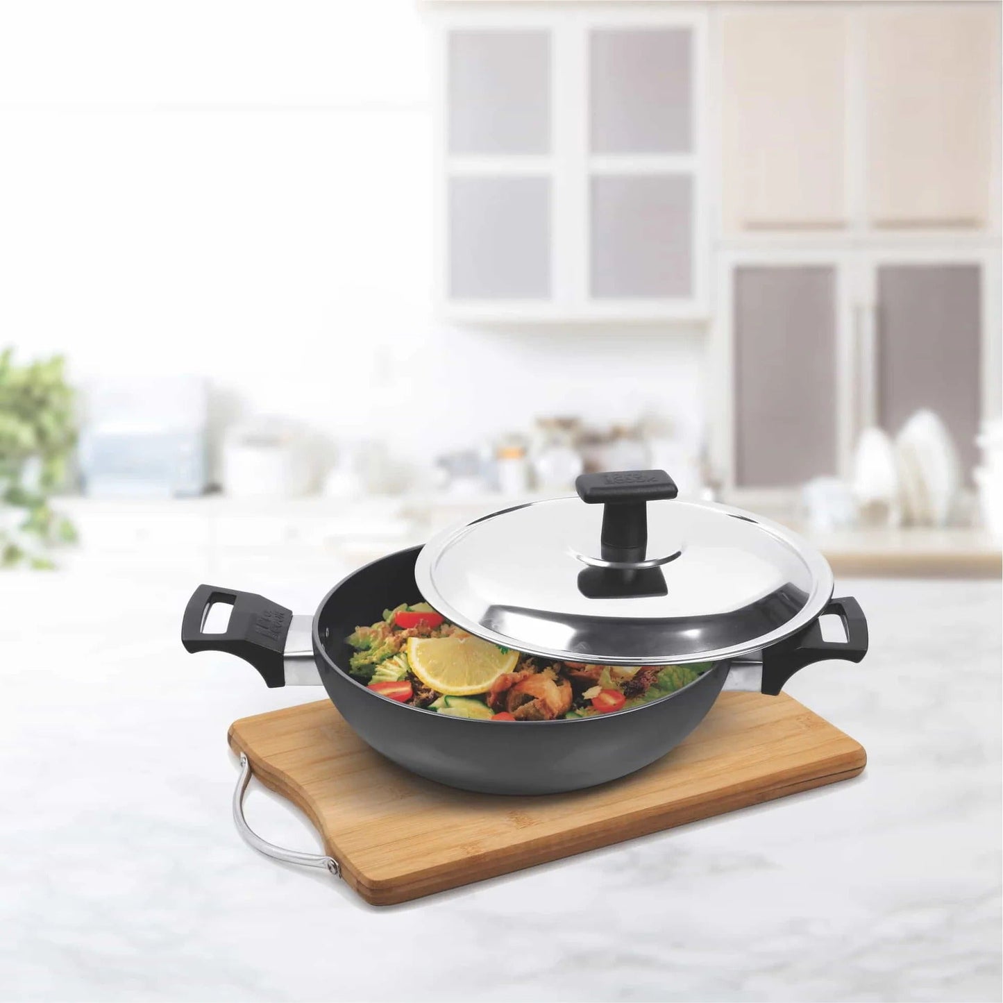 Milton ProCook Hard Anodised Kadhai with Stainless Steel Lid - 22cm