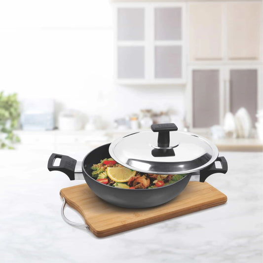 Milton ProCook Hard Anodised Kadhai with Stainless Steel Lid - 22cm
