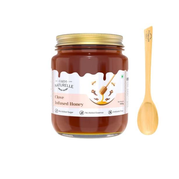 Clove Infused Honey | 100% Pure Honey | Wooden Spoon| Raw, Natural | Lab Tested Honey in Glass Bottle.