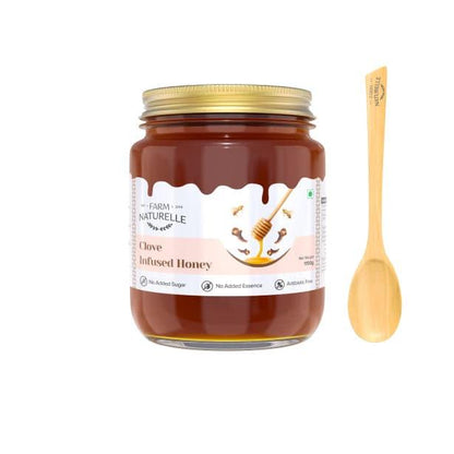 Clove Infused Honey | 100% Pure Honey | Wooden Spoon| Raw, Natural | Lab Tested Honey in Glass Bottle.