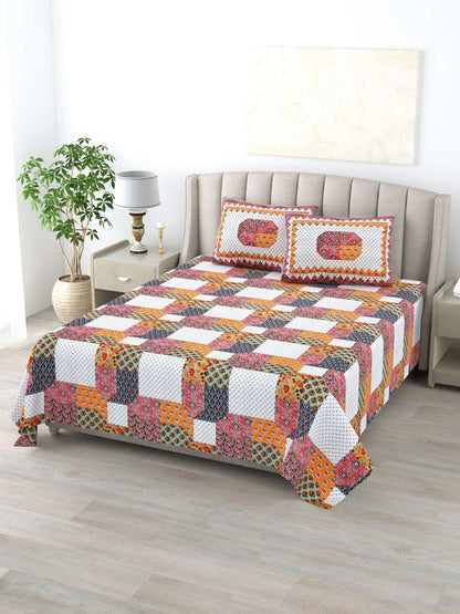 100% Pure Cotton Traditional Printed Bedsheet for Double Bed King Size Bedsheet with 2 Pillow Covers