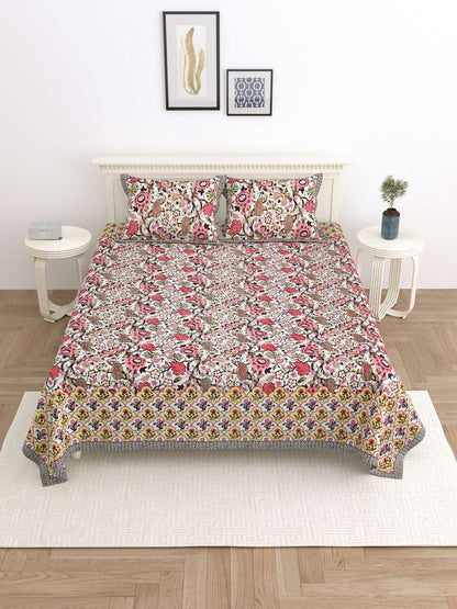 100% Pure Cotton Traditional Printed Bedsheet for Double Bed King Size Bedsheet with 2 Pillow Covers