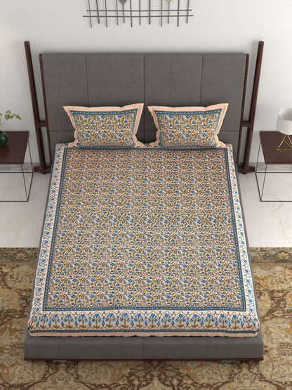 100% Pure Cotton Traditional Printed Bedsheet for Double Bed King Size Bedsheet with 2 Pillow Covers
