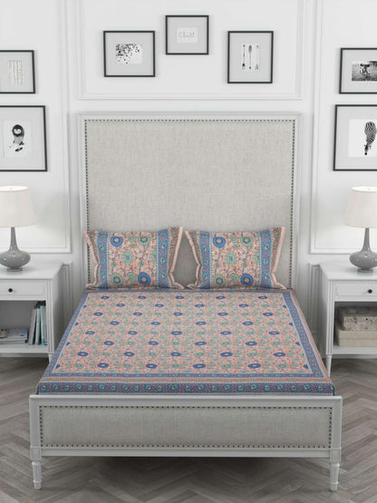 100% Pure Cotton Traditional Printed Bedsheet for Double Bed King Size Bedsheet with 2 Pillow Covers