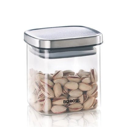 Borosil Classic Square Airtight Glass Storage Jar 600ml