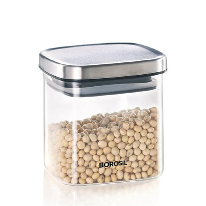 Borosil Classic Square Airtight Glass Storage Jar 600ml